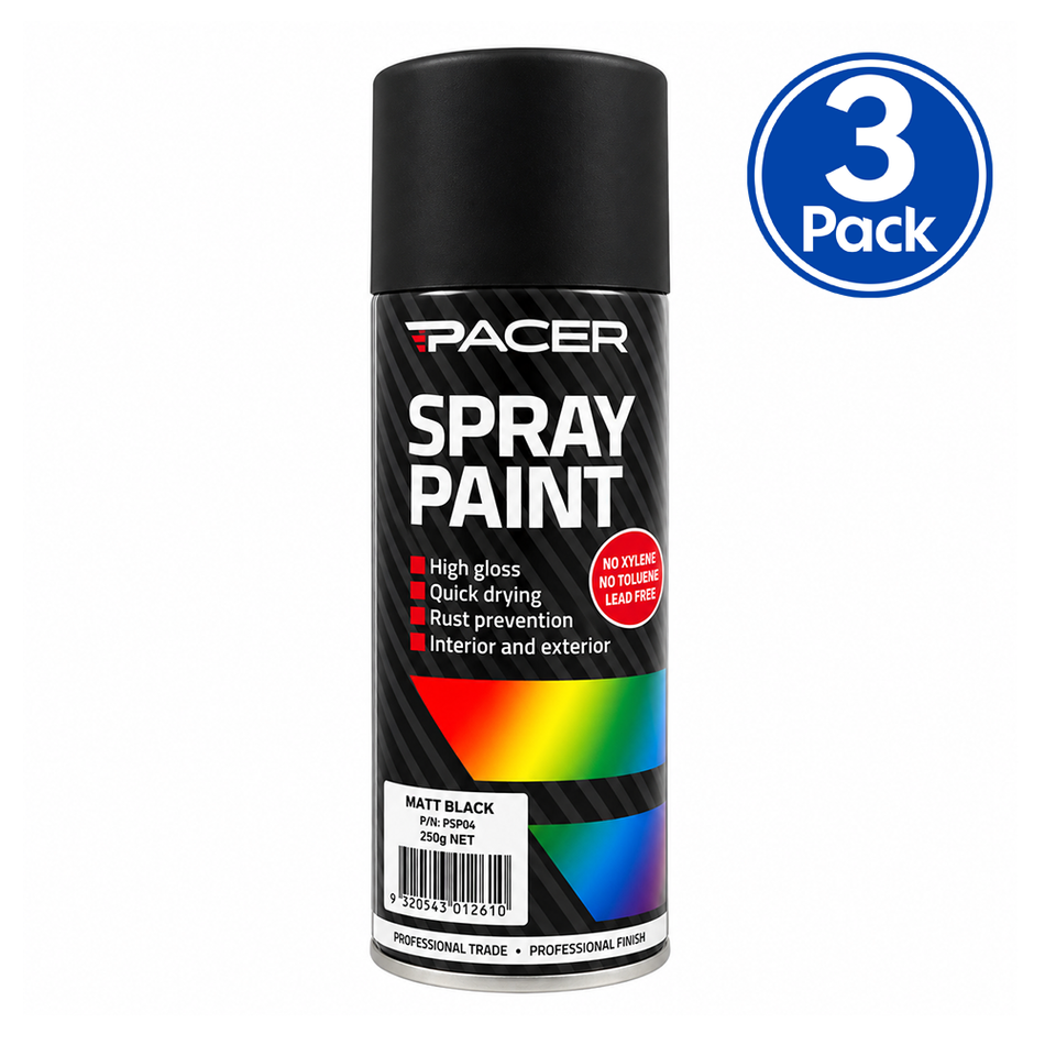 PACER Matt Black Enamel Spray Paint 250g 3 Pack