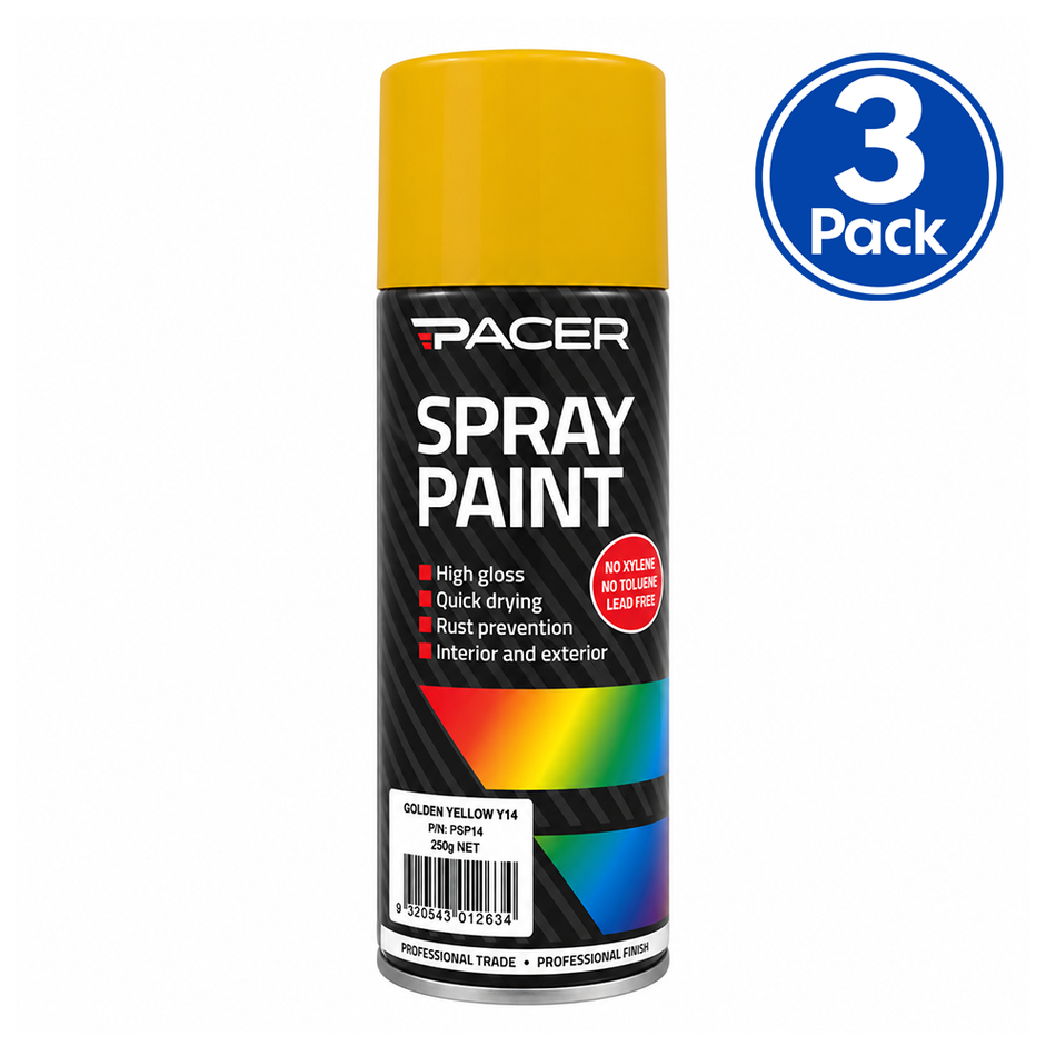 PACER Golden Yellow Y14 Enamel Spray Paint 250g 3 Pack
