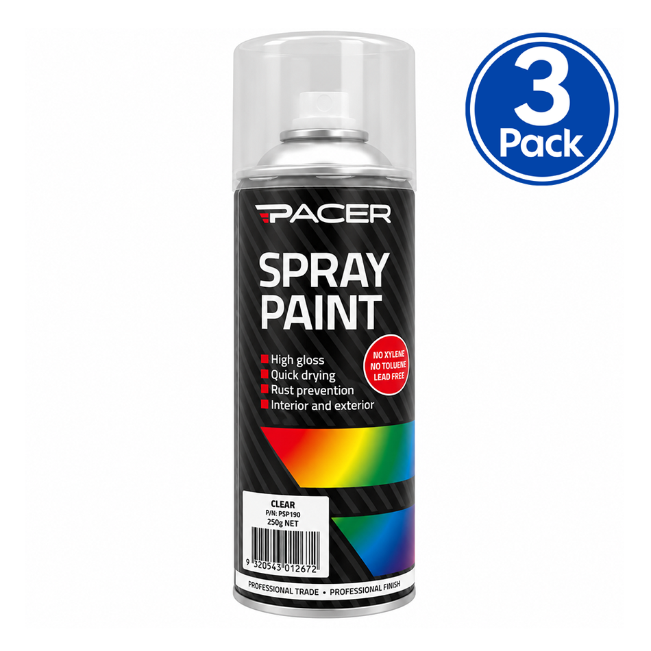PACER Clear Enamel Spray Paint 250g 3 Pack