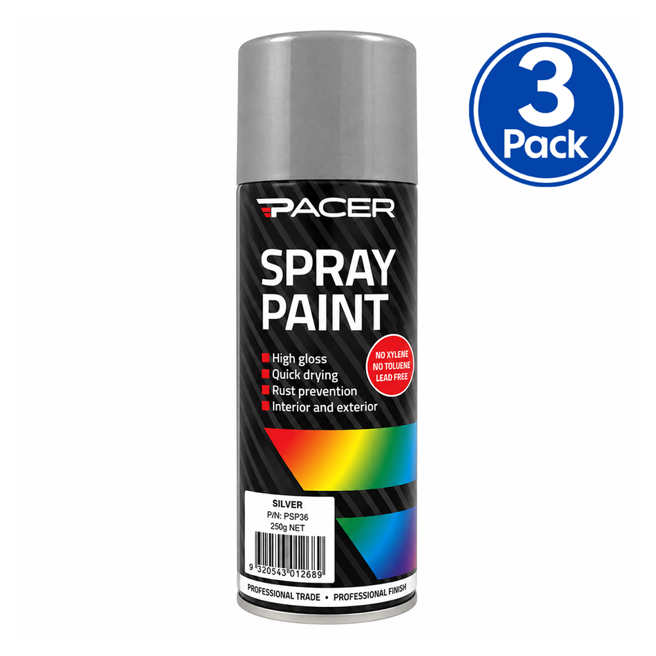 PACER Silver Enamel Spray Paint 250g 3 Pack