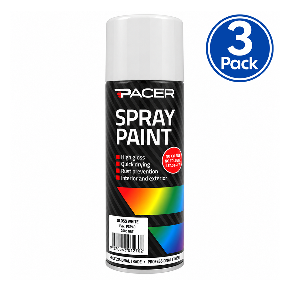 PACER Gloss White Enamel Spray Paint 250g 3 Pack