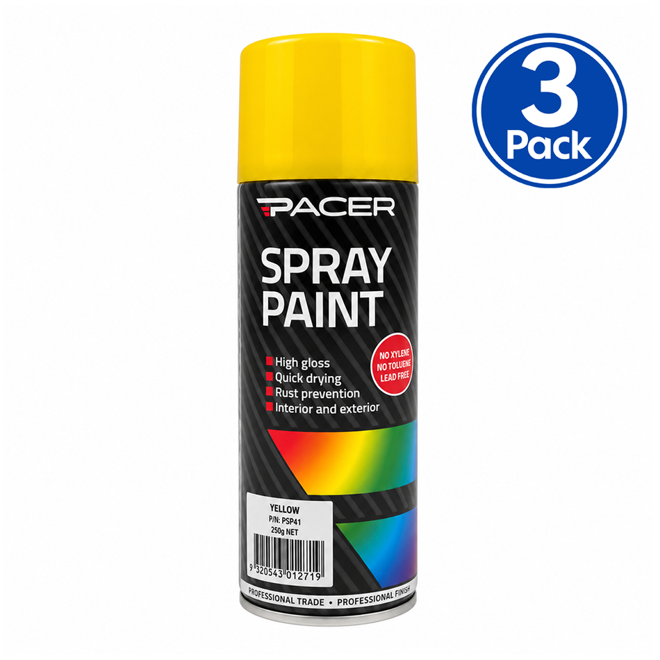 PACER Yellow Enamel Spray Paint 250g 3 Pack