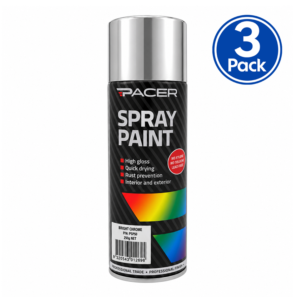 PACER Bright Chrome Effect Spray Paint 250g 3 Pack