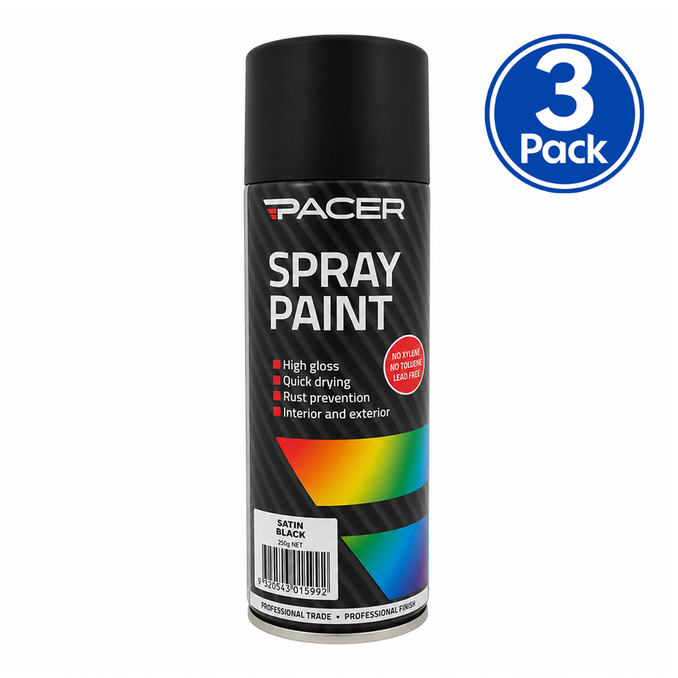 PACER Satin Black Enamel Spray Paint 250g 3 Pack