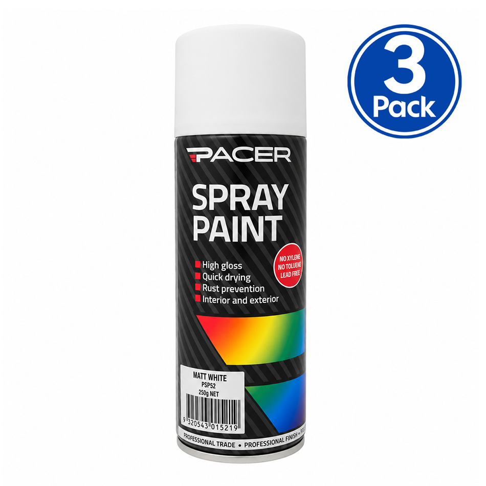 PACER Matt White Enamel Spray Paint 250g 3 Pack