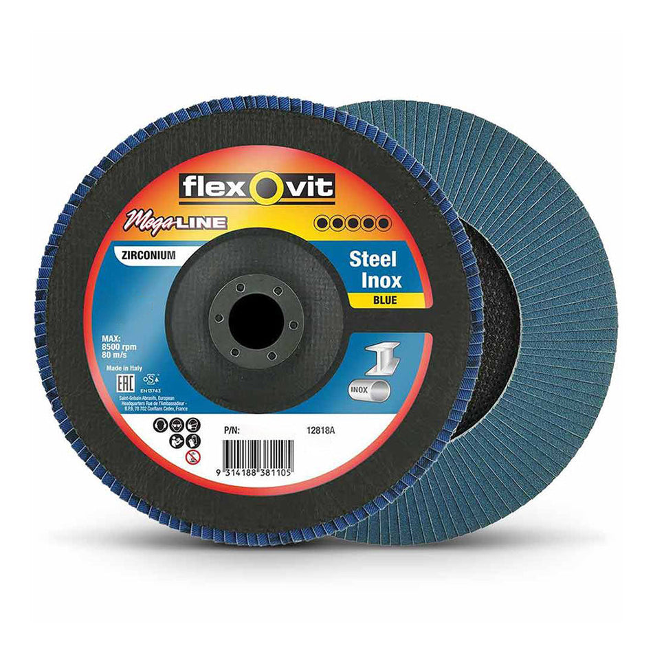 FLEXOVIT Megaline R860 Sanding Flap Disc 125mm x 22mm 60 Grit Zirconia P60