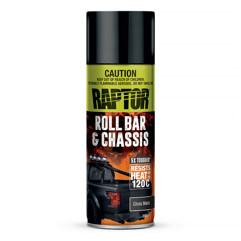 U-POL Raptor High Temp Roll Bar & Chassis Spray Paint Aerosol 295g Gloss Black