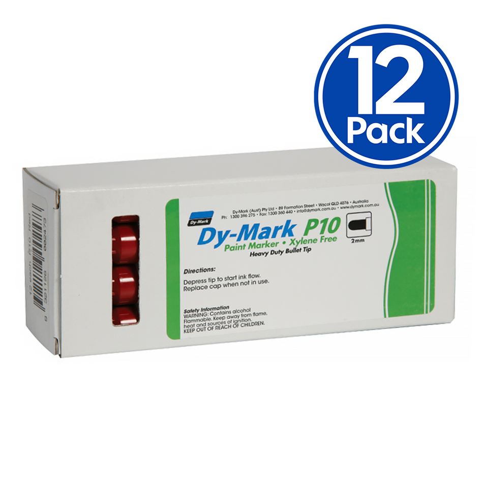 DY-MARK Paint Marker P10 Heavy Duty Bullet Tip Red 2mm x 12 Pack