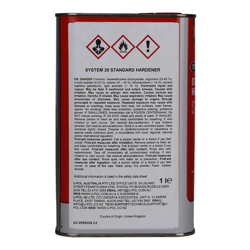 U-POL System 20 Standard Hardener 1L Automotive Clearcoat Hardener