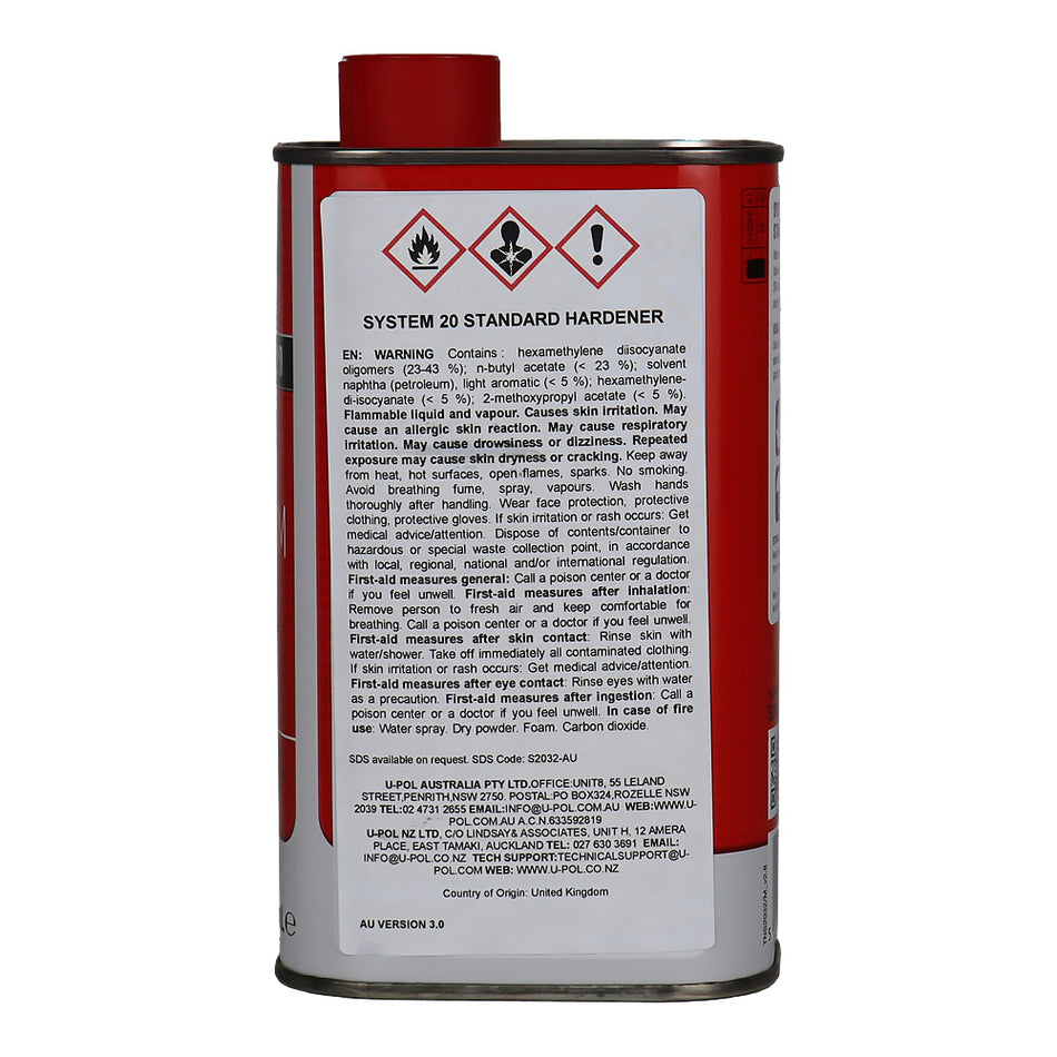 U-POL System 20 Standard Hardener 500ml Automotive Clearcoat Hardener