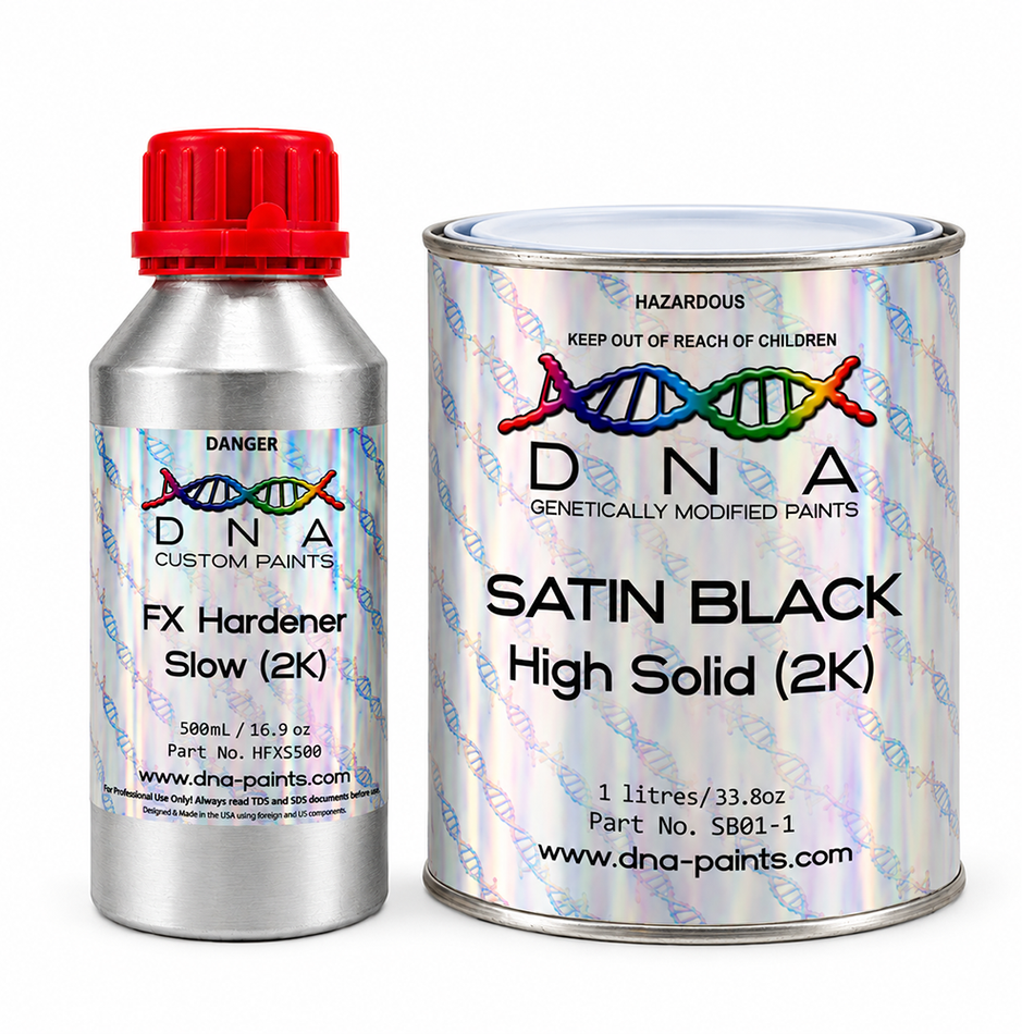 DNA Satin Black 2K Automotive Paint Kit 1.5L with Slow Hardener