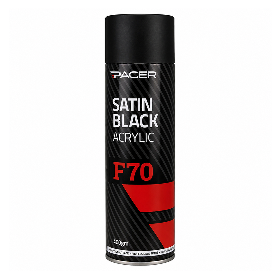 PACER F70 Satin Black Acrylic 400gm Automotive Spray Paint Durable Finish