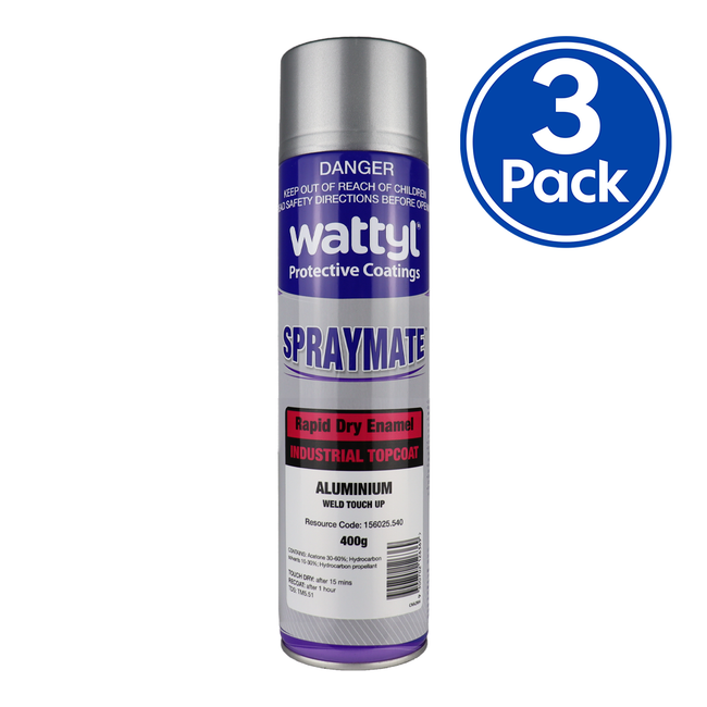WATTYL Spraymate Quick Dry Topcoat 400g Aerosol Aluminum Silver x 3 Pack