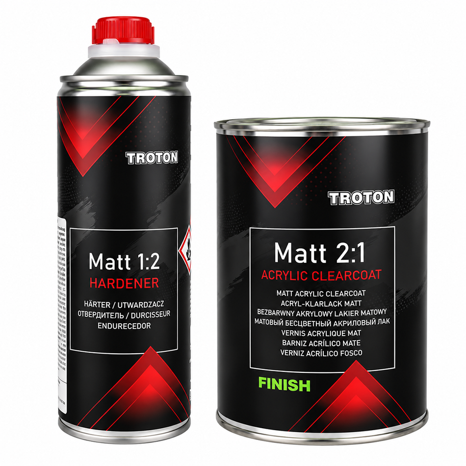 TROTON Acrylic 2K Matt Clear Coat 1.5L Kit 2:1 Ratio Paint Hardener Automotive