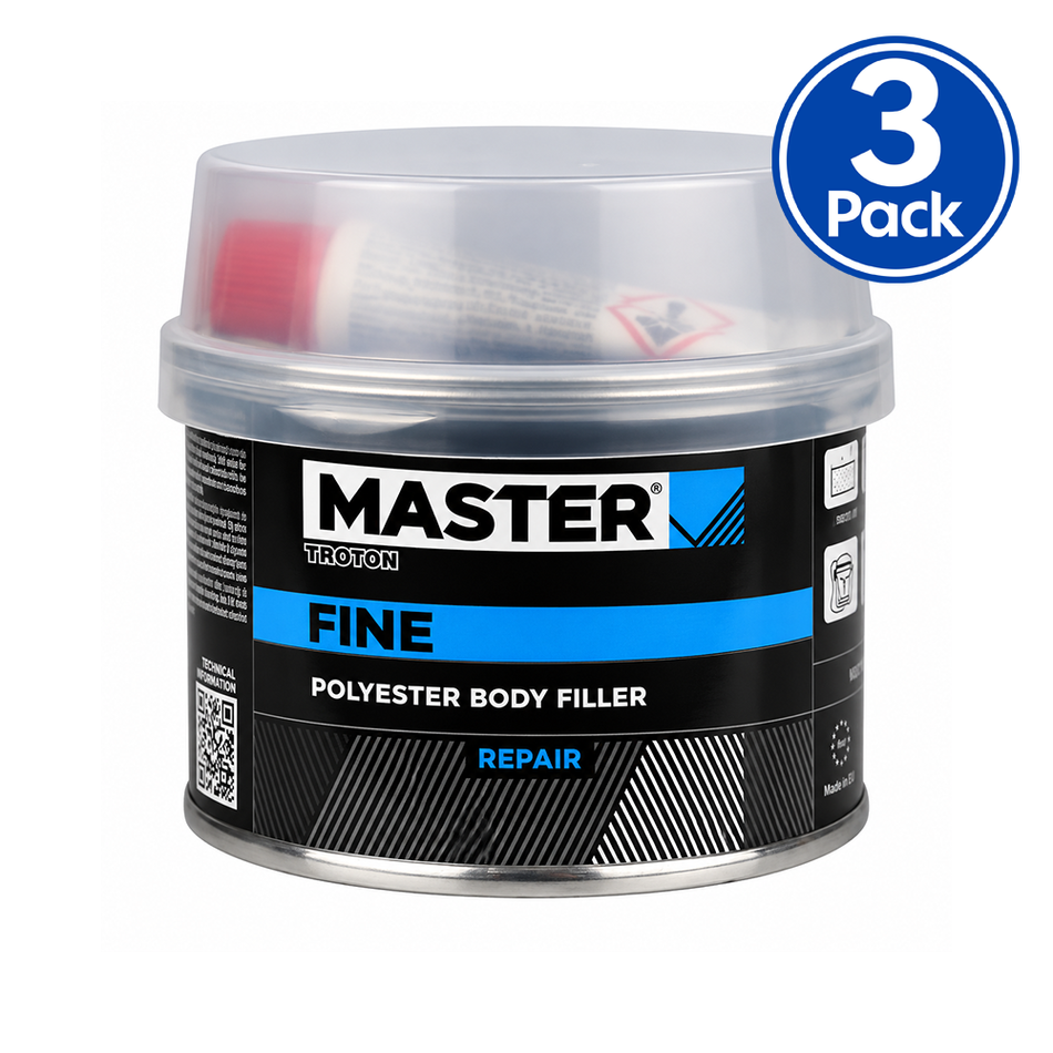 TROTON Master Fine Filler 250gm & Hardener Flexible Polyester Putty Repair x3