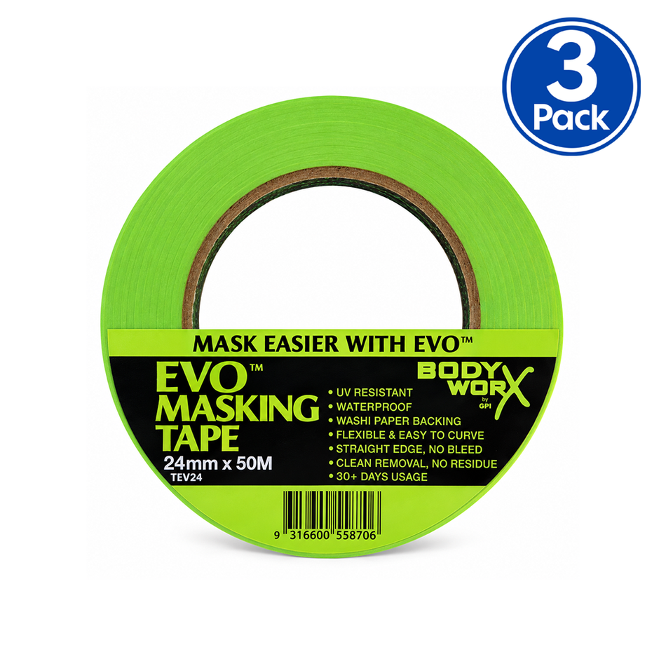 BODYWORX EVO Green Automotive Washi Masking Tape 24mm x 50m 3 Pack
