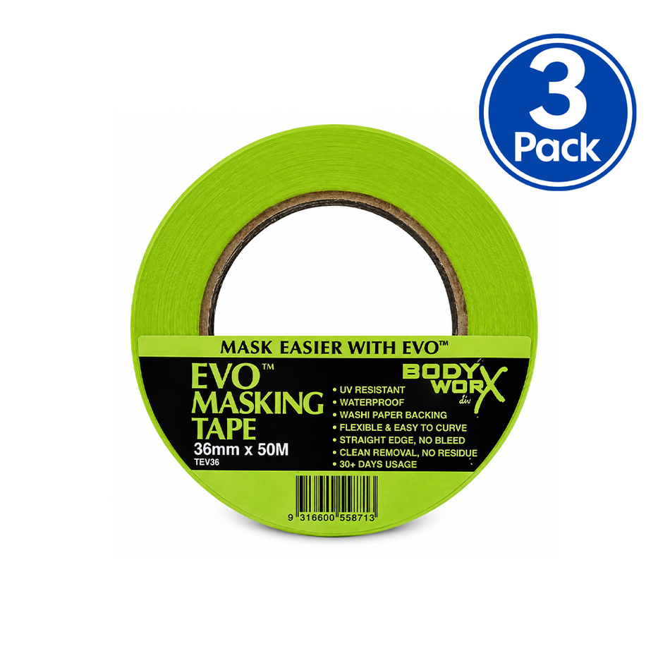 BODYWORX EVO Green Automotive Washi Masking Tape 36mm x 50m 3 Pack