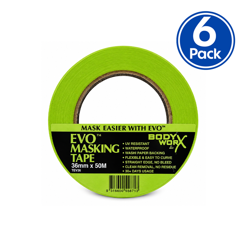 BODYWORX EVO Green Automotive Washi Masking Tape 36mm x 50m 6 Pack