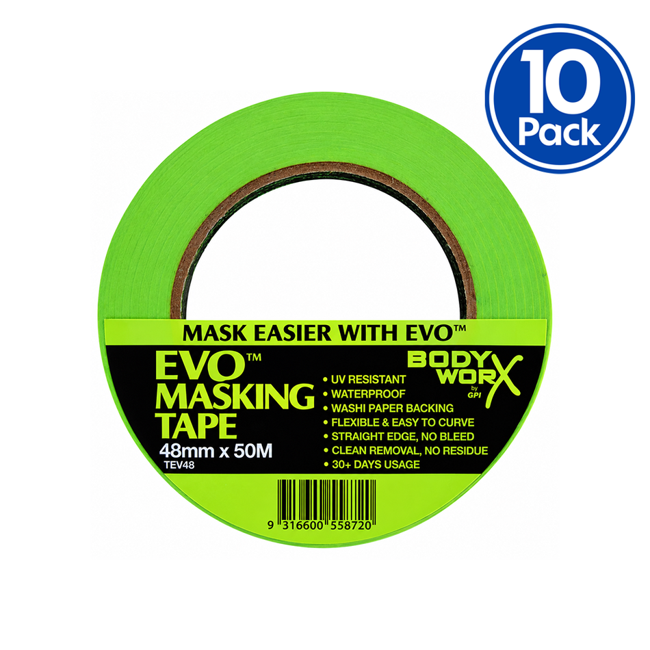 BODYWORX EVO Green Automotive Washi Masking Tape 48mm x 50m 10 Pack