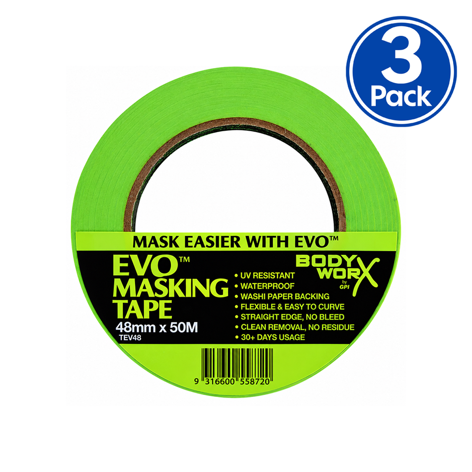 BODYWORX EVO Green Automotive Washi Masking Tape 48mm x 50m 3 Pack
