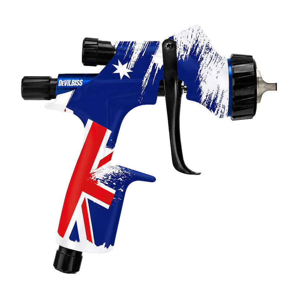 DEVILBISS Limited Edition True Blue DV1 Basecoat 1.3mm Digital Gravity Gun & Cup Kit B+ Aircap