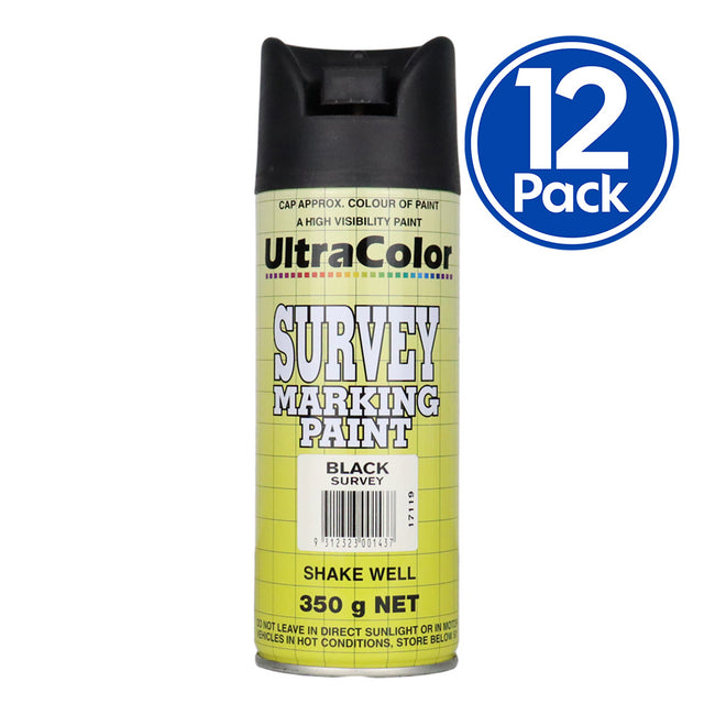 ULTRACOLOR Survey Marking Paint Spot Marker Aerosol Can 350g Black x 12 Box