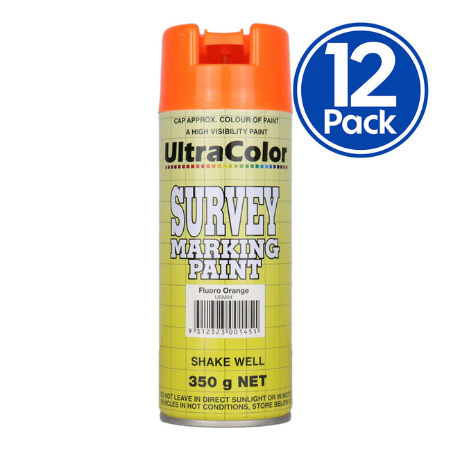 ULTRACOLOR Survey Marking Paint Spot Marker Aerosol Can 350g Fluoro Orange x 12