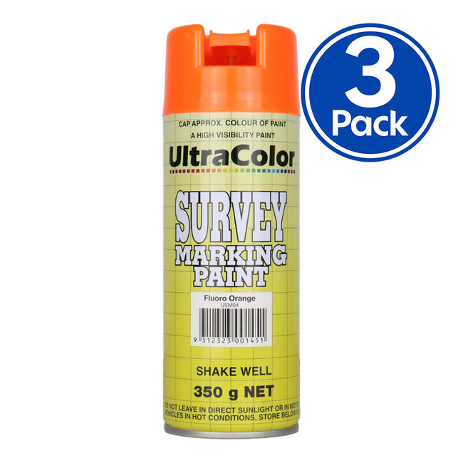 ULTRACOLOR Survey Marking Paint Spot Marker Aerosol Can 350g Fluoro Orange x 3