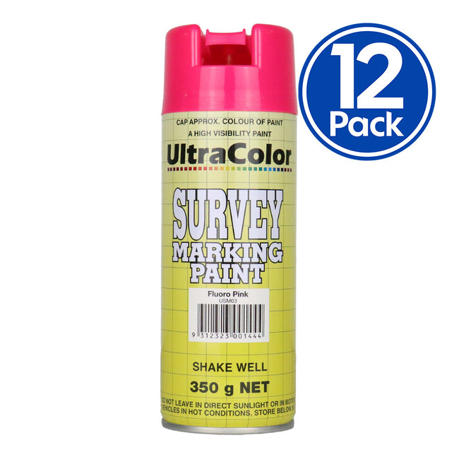 ULTRACOLOR Survey Marking Paint Spot Marker Aerosol Can 350g Fluoro Pink x 12