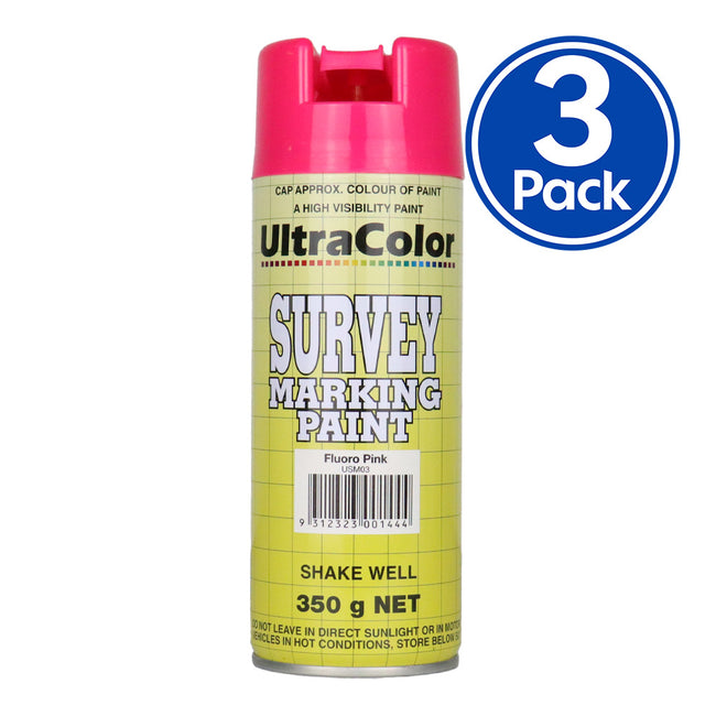 ULTRACOLOR Survey Marking Paint Spot Marker Aerosol Can 350g Fluoro Pink x 3