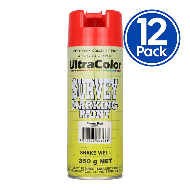 ULTRACOLOR Survey Marking Paint Spot Marker Aerosol Can 350g Fluoro Red x 12 Box