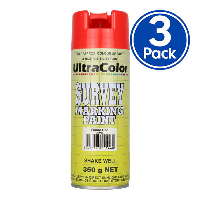 ULTRACOLOR Survey Marking Paint Spot Marker Aerosol Can 350g Fluoro Red x 3