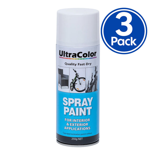 ULTRACOLOR Spray Paint Fast Drying Interior Exterior 250g Appliance White x 3