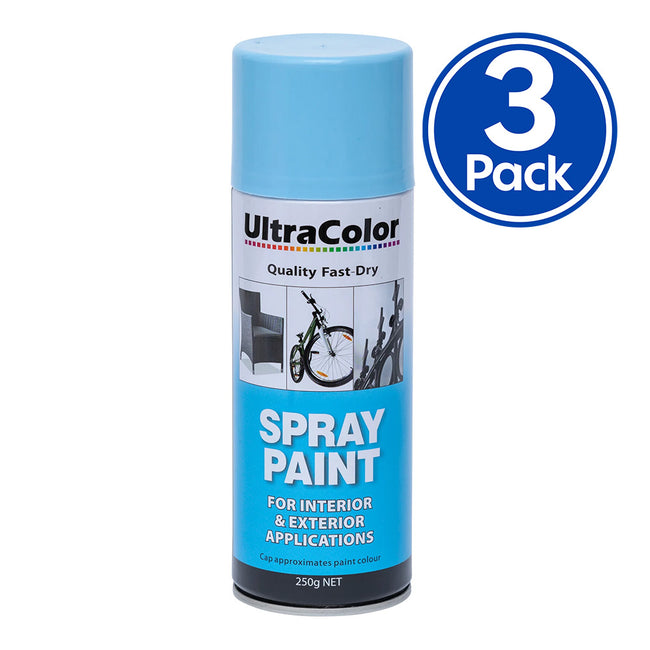 ULTRACOLOR Spray Paint Fast Drying Interior Exterior 250g Baby Blue x 3 Cans