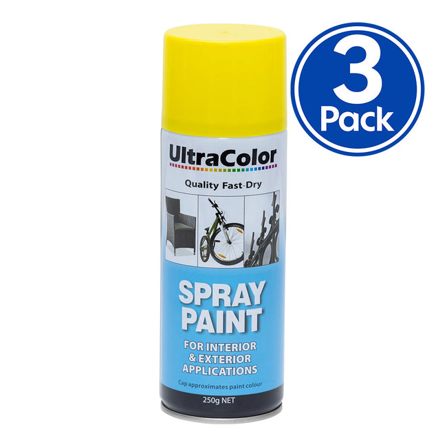 ULTRACOLOR Spray Paint Fast Drying Interior Exterior 250g Buttercup x 3 Cans