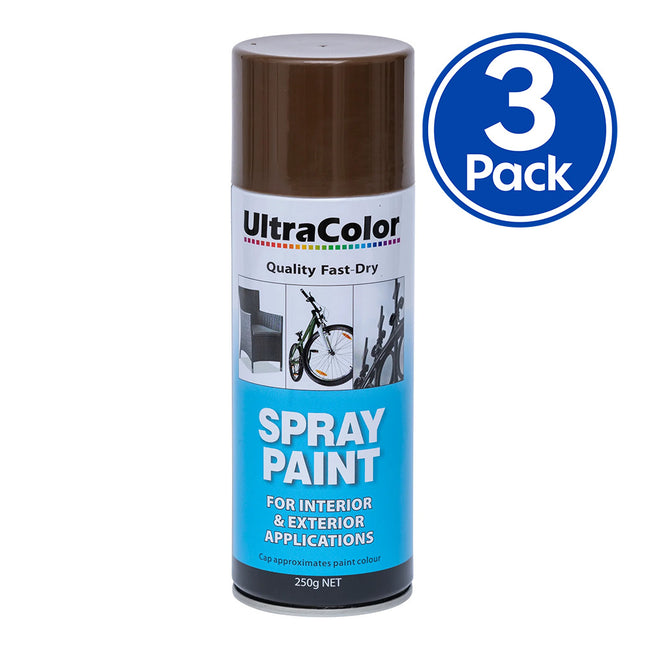 ULTRACOLOR Spray Paint Fast Drying Interior Exterior 250g Mission Brown x 3 Cans