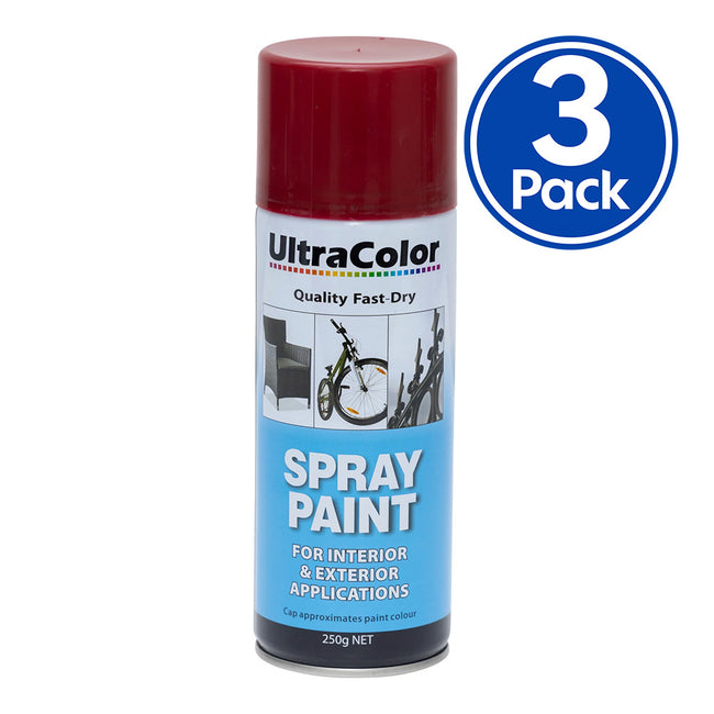 ULTRACOLOR Spray Paint Fast Drying Interior Exterior 250g Claret x 3 Cans