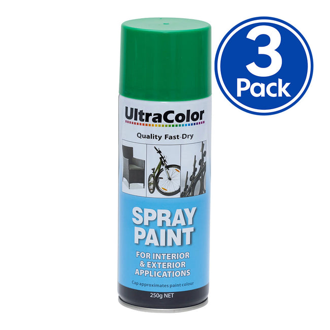 ULTRACOLOR Spray Paint Fast Drying Interior Exterior 250g Emerald Green x 3 Cans