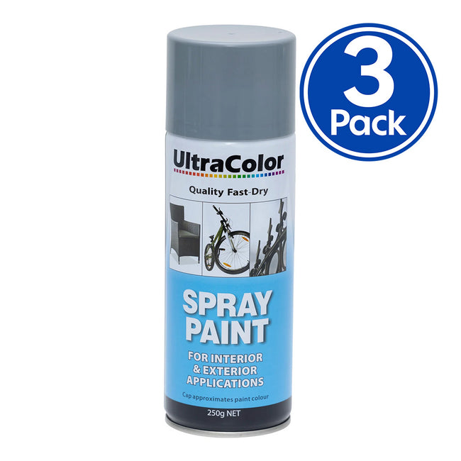 ULTRACOLOR Spray Paint Fast Drying Interior Exterior 250g Grey Primer x 3 Cans