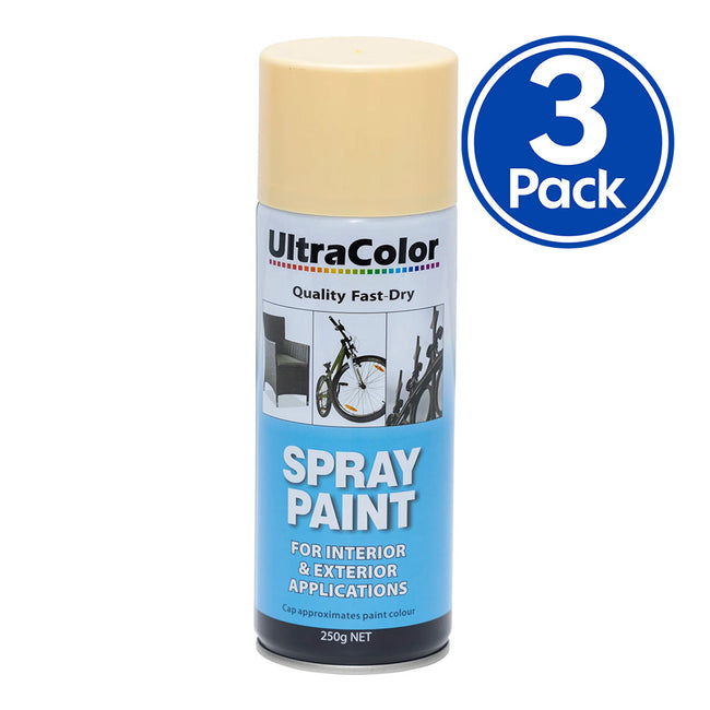 ULTRACOLOR Spray Paint Fast Drying Interior Exterior 250g Heritage Cream x 3 Cans