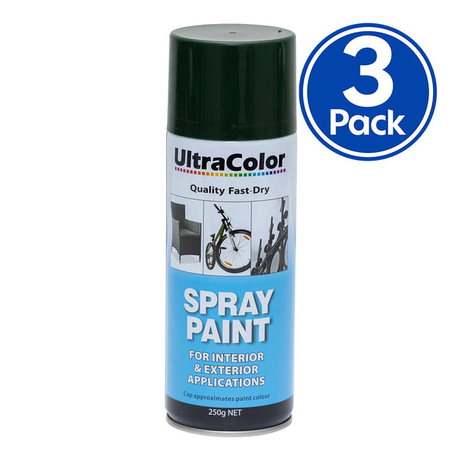 ULTRACOLOR Spray Paint Fast Drying Interior Exterior 250g Heritage Green x 3 Cans