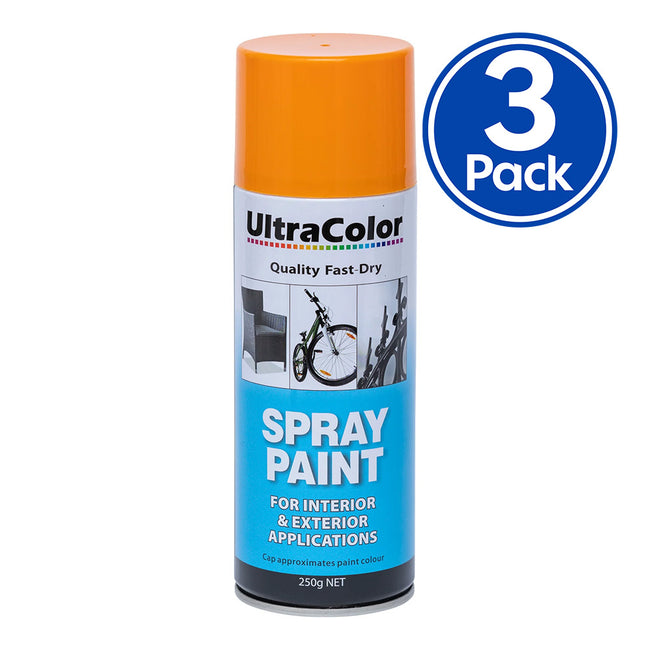 ULTRACOLOR Spray Paint Fast Drying Interior Exterior 250g Orange x 3 Cans