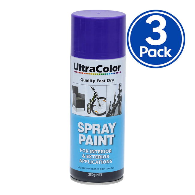 ULTRACOLOR Spray Paint Fast Drying Interior Exterior 250g Plum Purple x 3 Cans