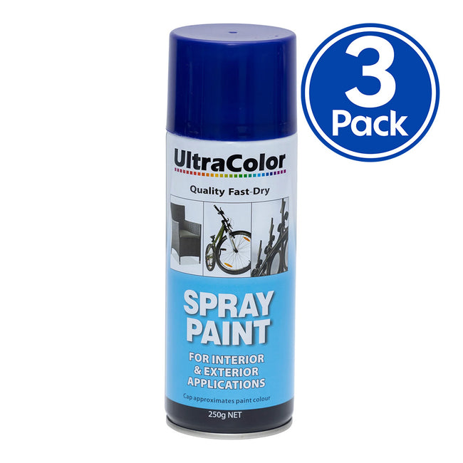 ULTRACOLOR Spray Paint Fast Drying Interior Exterior 250g Royal Blue x 3 Cans