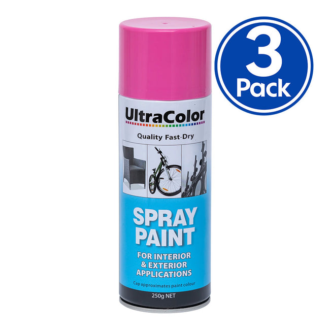 ULTRACOLOR Spray Paint Fast Drying Interior Exterior 250g Rose Pink x 3 Cans