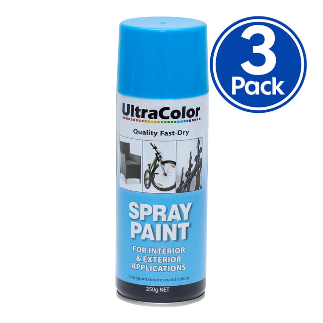 ULTRACOLOR Spray Paint Fast Drying Interior Exterior 250g Sky Blue x 3 Cans