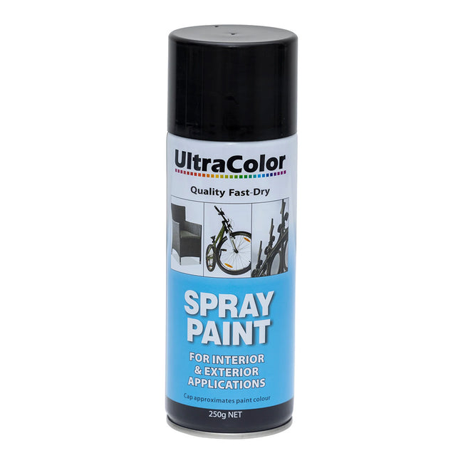 ULTRACOLOR Spray Paint Fast Drying Interior Exterior 250g Satin Black Cans