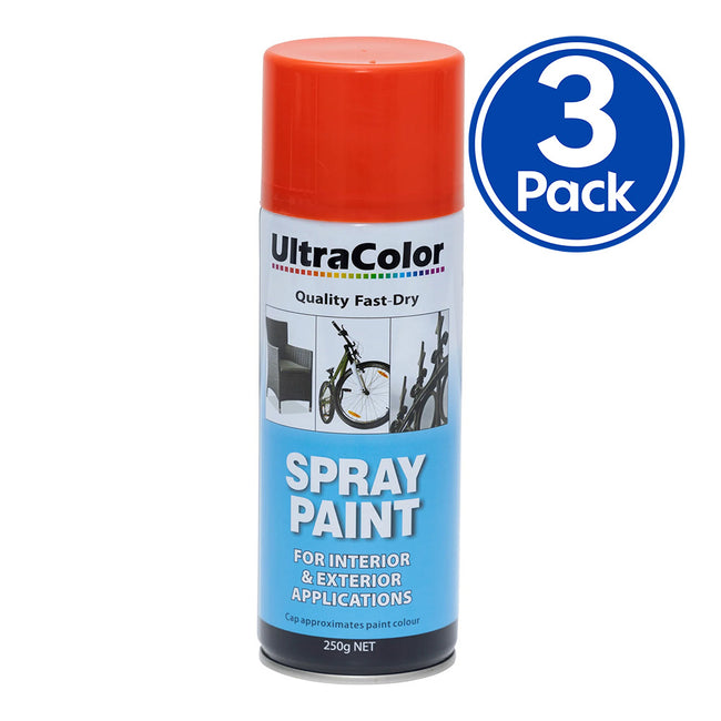 ULTRACOLOR Spray Paint Fast Drying Interior Exterior 250g Scarlet x 3 Cans