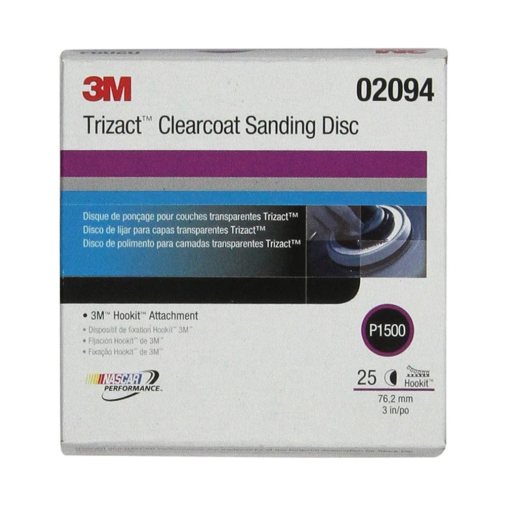 3M 02094 Trizact Hookit Clear Coat Sanding Disc 75mm 3" P1500 x 25 Pack Box