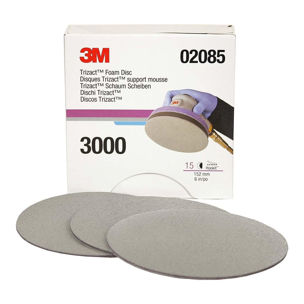 3M 02085 Trizact Hookit Foam Sanding Disc 150mm 6" 3000 Grit x 15 Pack Box